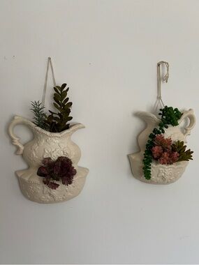 Vintage Decorama Japan Bisque  Pitcher and Basin Wall Decor Pockets for Plants